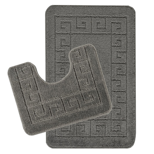 ASLEY 2-Piece Machine Washable Non-Slip Dark Grey Bathroom Rug Set