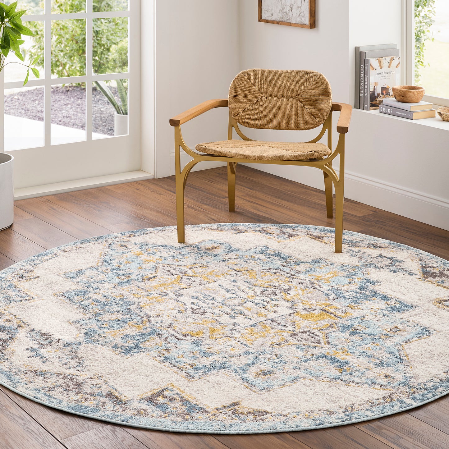 GARD Vintage Traditional Oriental Boho Sky Blue Area Rug