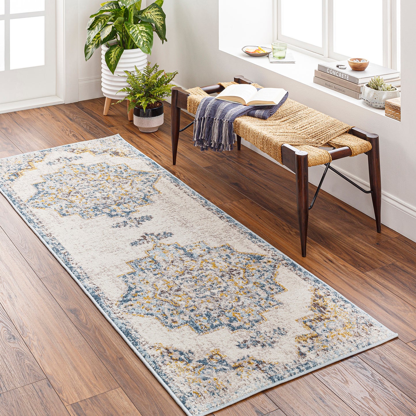 GARD Vintage Traditional Oriental Boho Sky Blue Area Rug