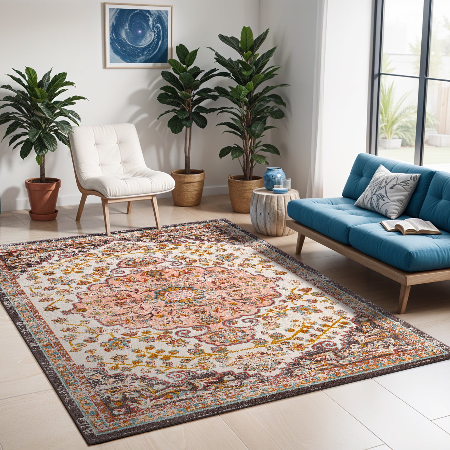 HENSBROEK Vintage Traditional Oriental Boho Brick Area Rug