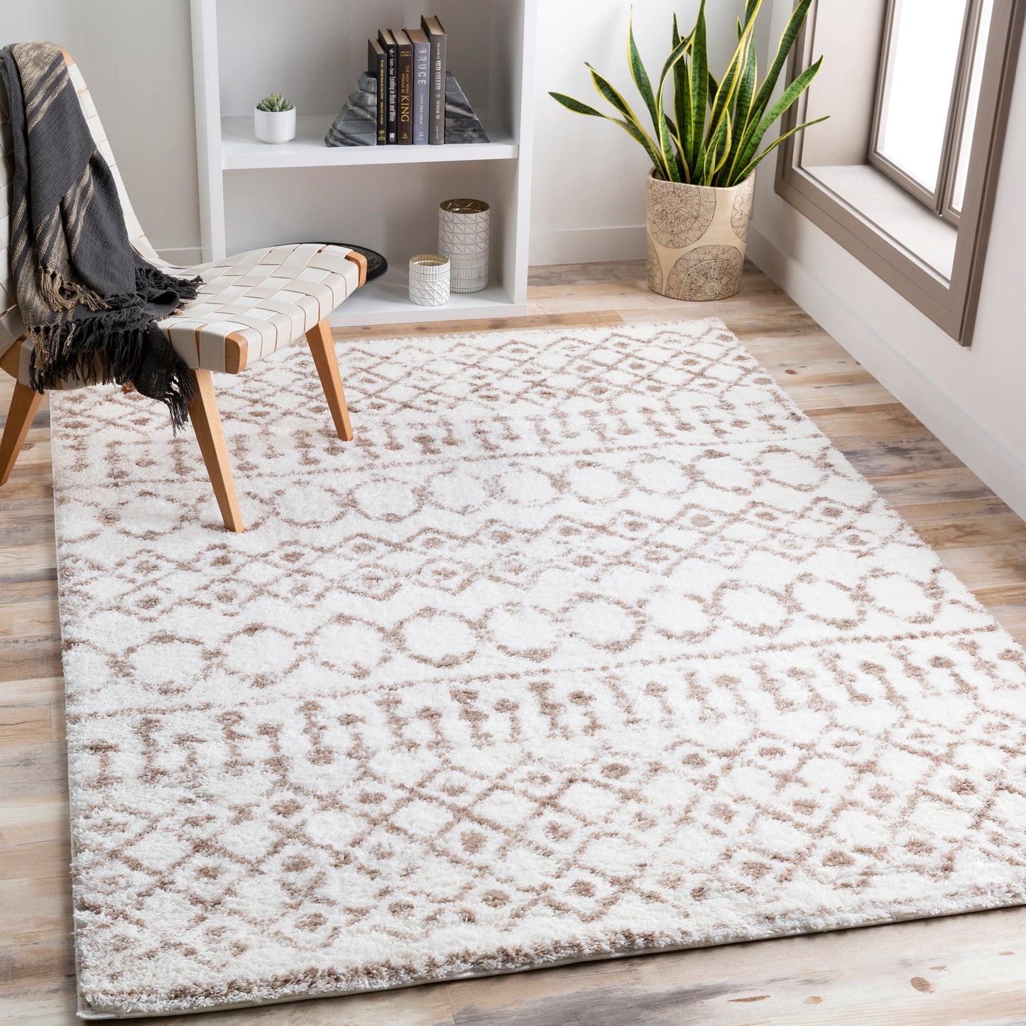 HUIZEN Shaggy Rug I Living Room, Bedroom, Hallway I Modern Boho Area Rug, Soft Fluffy Rug, Plush Pile, Large Thick Rug I Ivory, Pink