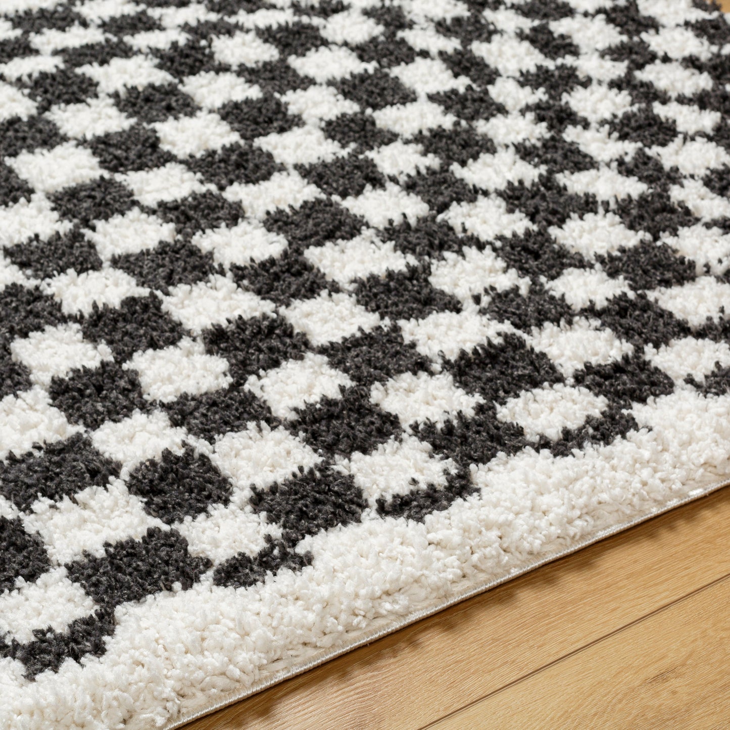 EMMITT Shaggy Checkered Rug I Living Room, Bedroom I Modern Boho Area Rug, Soft Rug, Plush Pile, Thick Rug, Easy Care I Ivory, Black