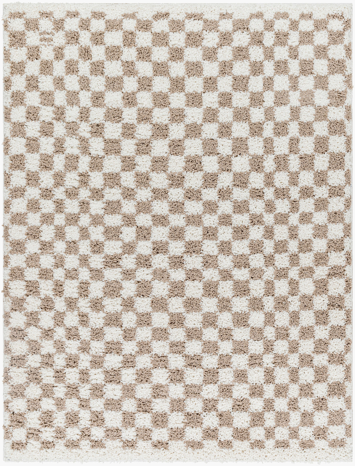 EMMITT Shaggy Checkered Rug I Living Room, Bedroom I Modern Boho Area Rug, Soft Rug, Plush Pile, Thick Rug, Easy Care I Ivory, Taupe