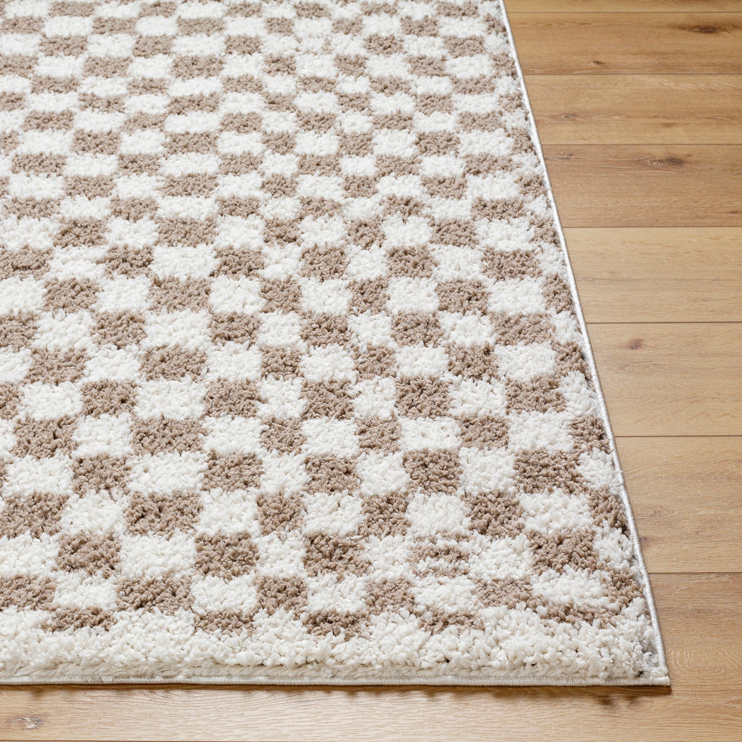 EMMITT Shaggy Checkered Rug I Living Room, Bedroom I Modern Boho Area Rug, Soft Rug, Plush Pile, Thick Rug, Easy Care I Ivory, Taupe