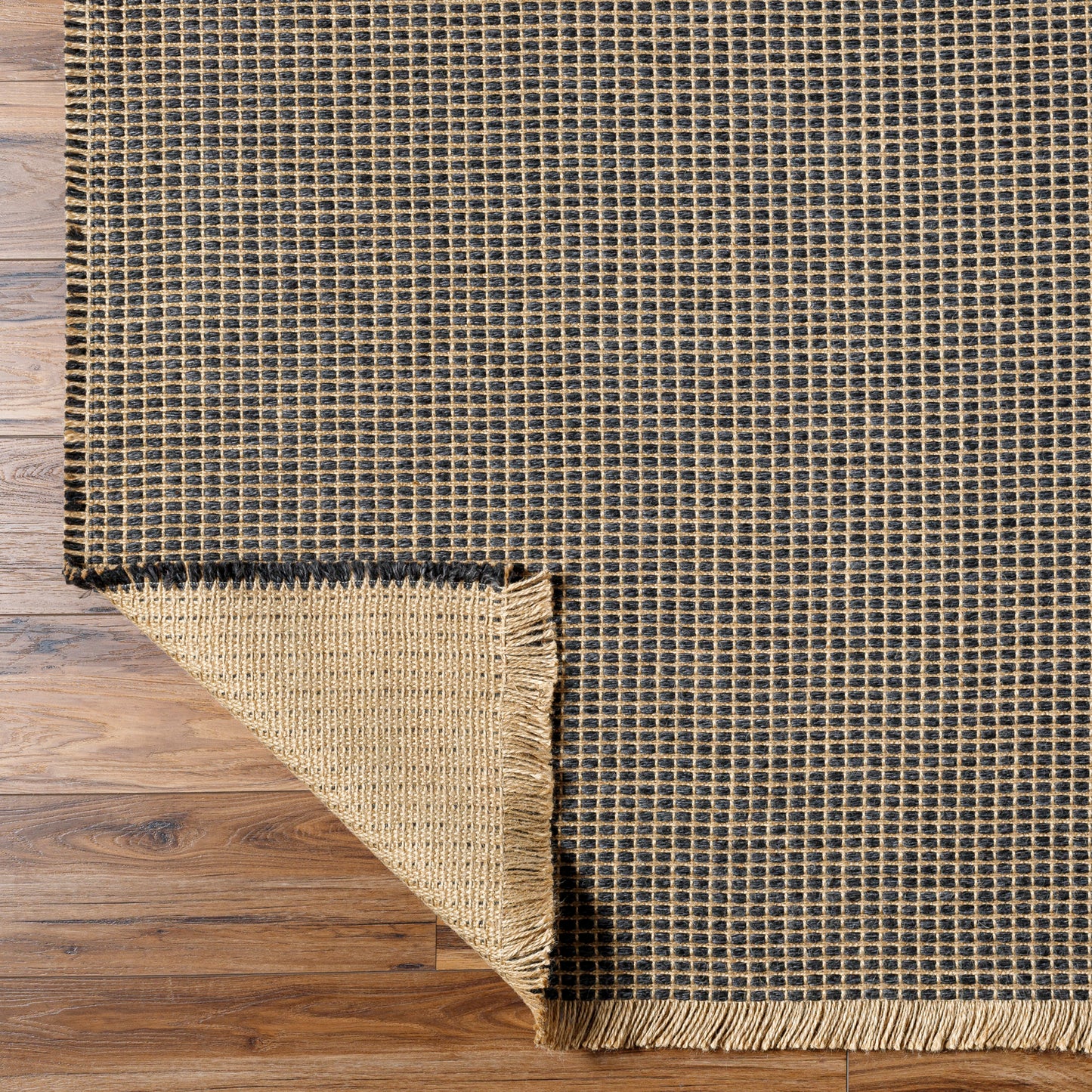 HENDY Jute Rug I Living Rom, Bedroom, Hallway I Modern Boho Rug, Natural Fibers, Rustic Durable Rug, Easy Care I Light Brown, Black