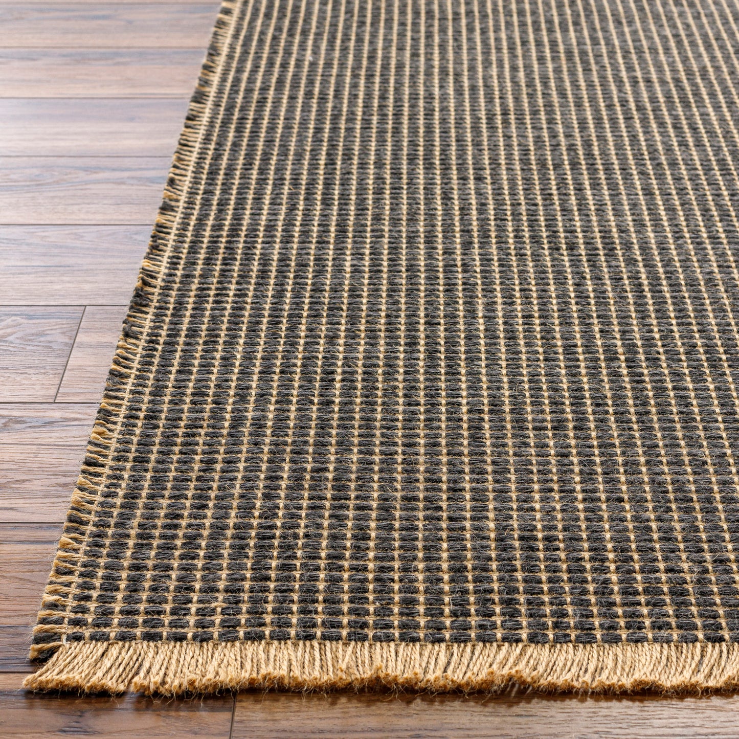 HENDY Jute Rug I Living Rom, Bedroom, Hallway I Modern Boho Rug, Natural Fibers, Rustic Durable Rug, Easy Care I Light Brown, Black