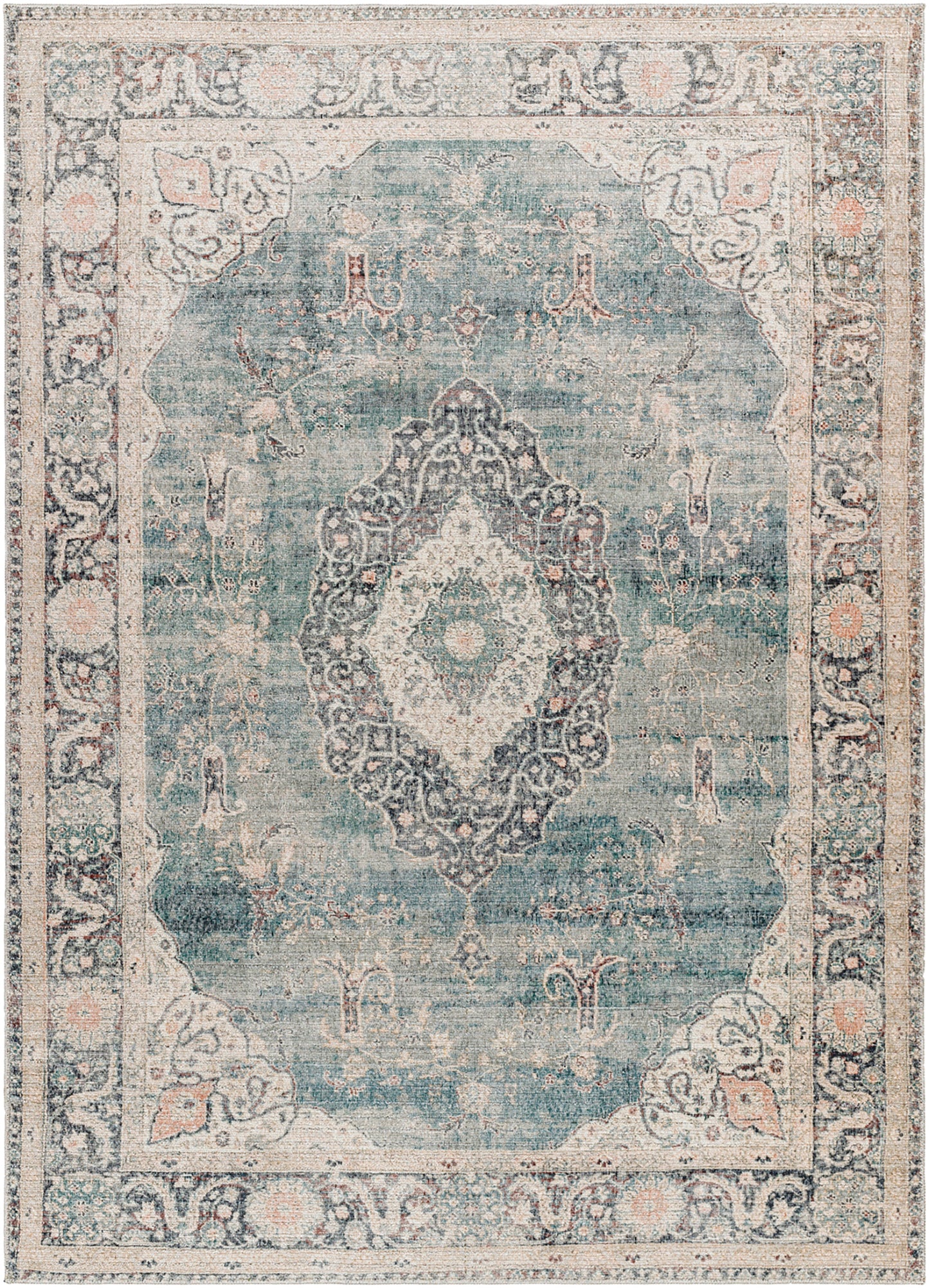 BRYTTANY Vintage Rug I Living Room, Bedroom, Dining I Traditional Oriental Boho Rug, Soft Area Rug, Short Pile, Easy Care I Blue, Ivory