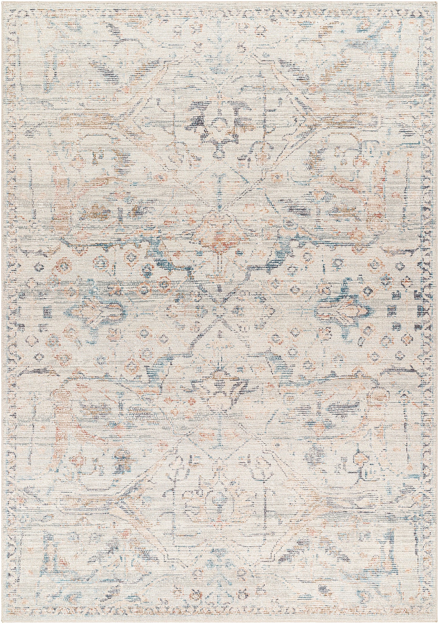 GATLIN Vintage Rug I Living Room, Bedroom, Dining I Traditional Oriental Boho Rug, Soft Area Rug, Short Pile, Easy Care I Ivory, Blue