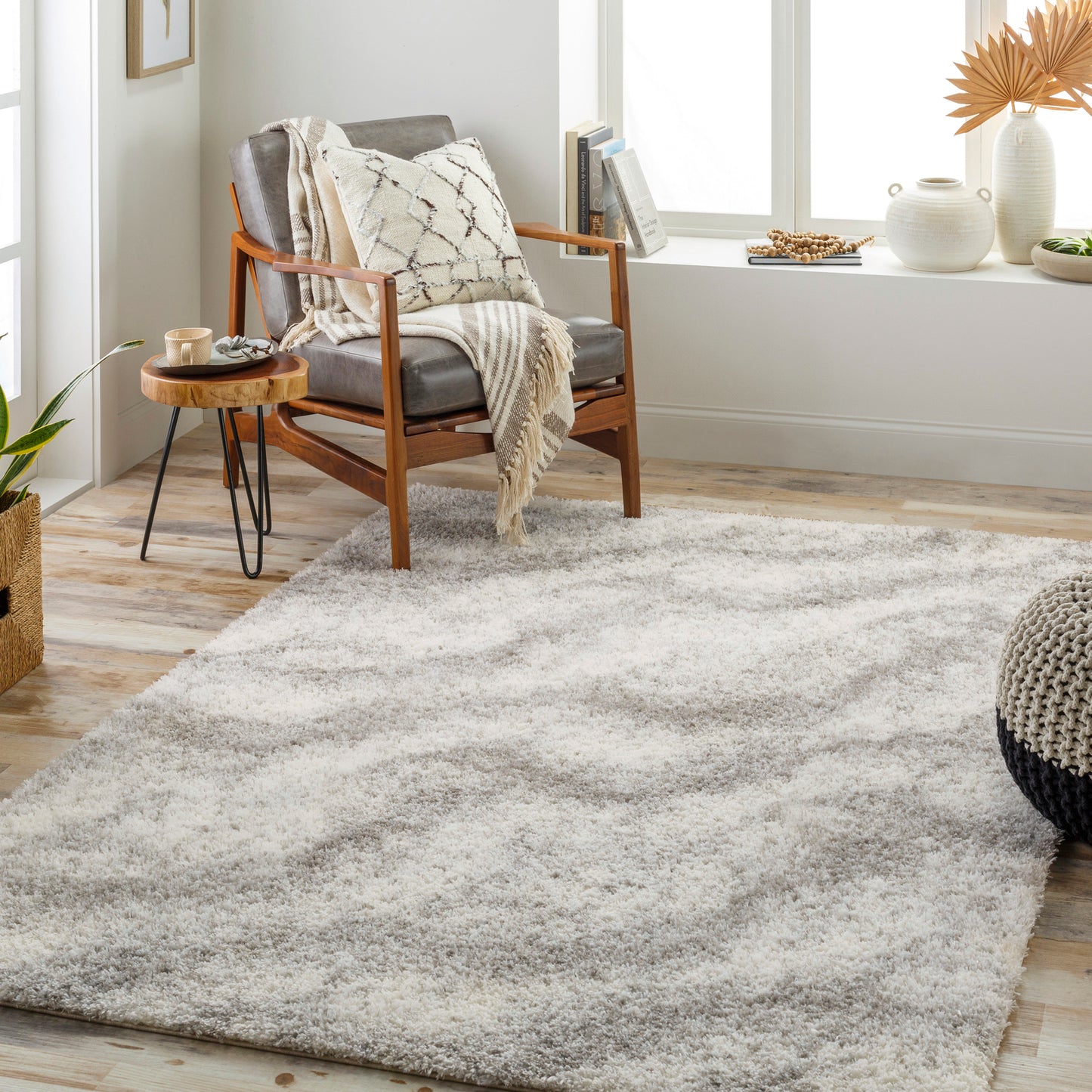 BOYDEN Shaggy Rug I Living Room, Bedroom I Modern Boho Area Rug, Soft Fluffy Rug, Plush Pile, Large Thick Rug, Easy Care I Ivory, Grey