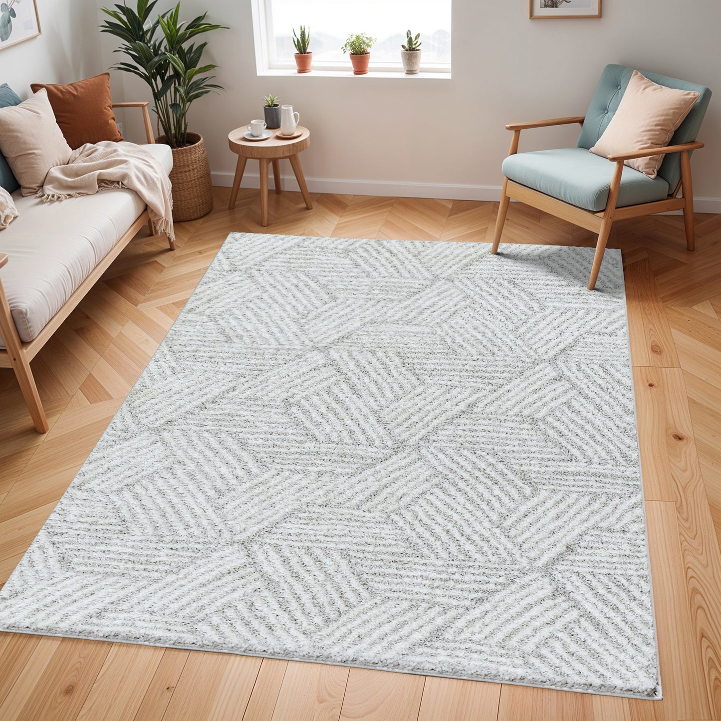 BROOKE Shaggy Modern Boho Soft Fluffy Thick Plush Pile Light Grey Area Rug