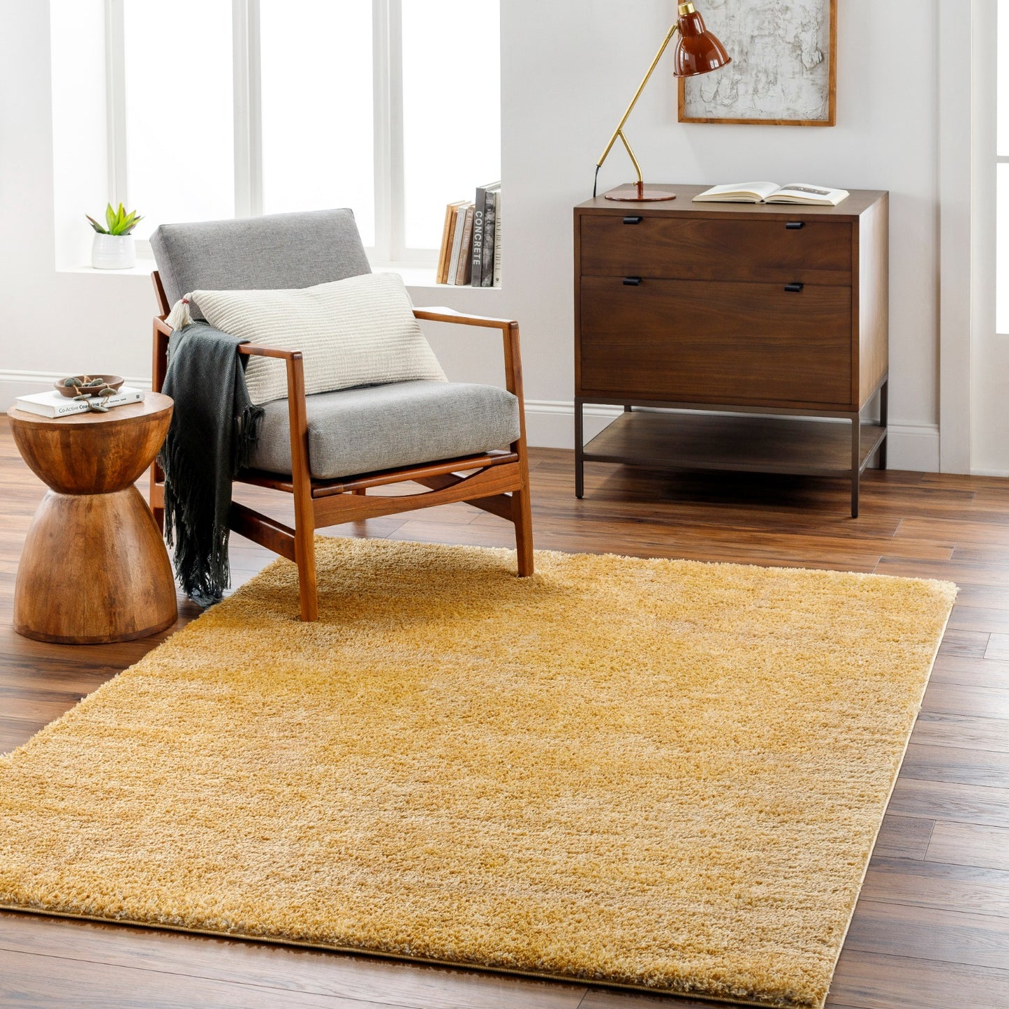 BOXHOLM Shaggy Rug I Living Room, Bedroom I Modern Boho Area Rug, Soft Fluffy Rug, Plush Pile, Large Thick Rug, Easy Care I Yellow