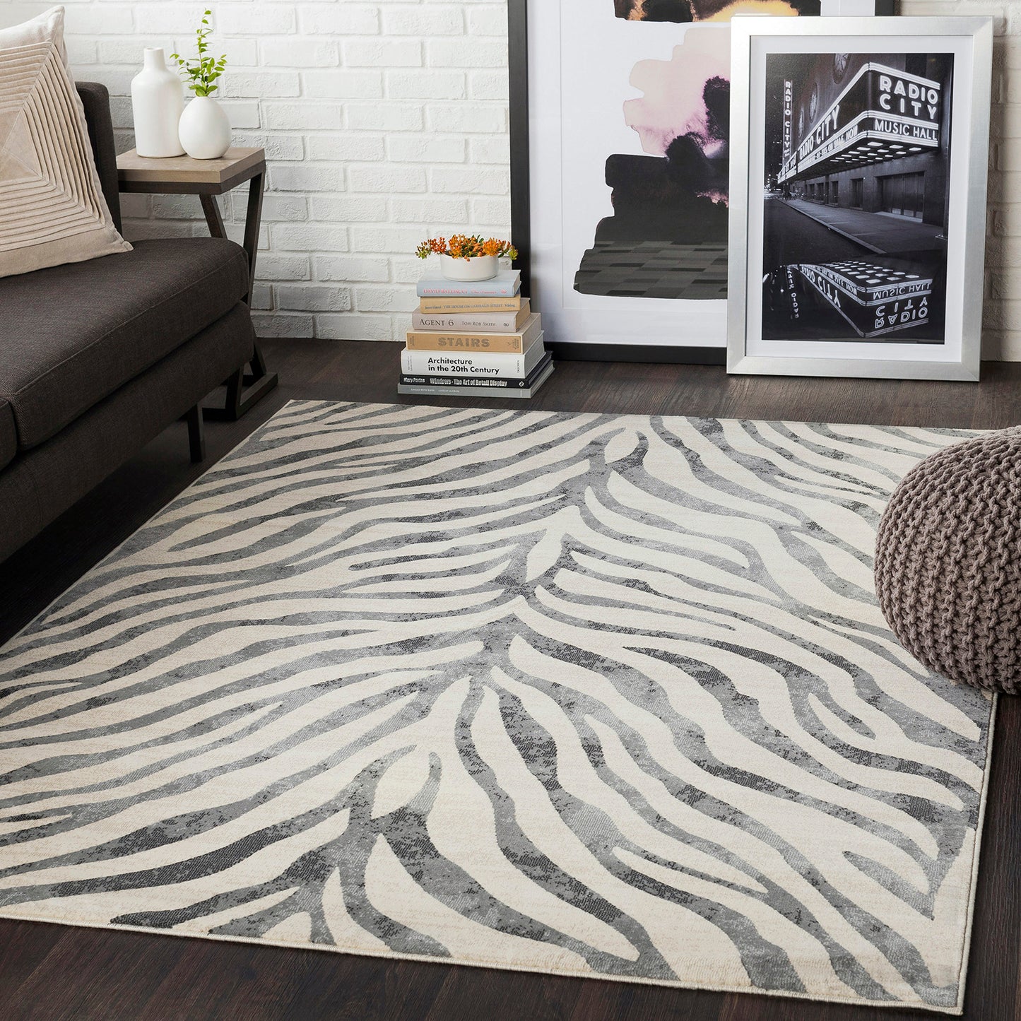 CHAMBERY Scandi Modern Boho Zebra Charcoal Area Rug