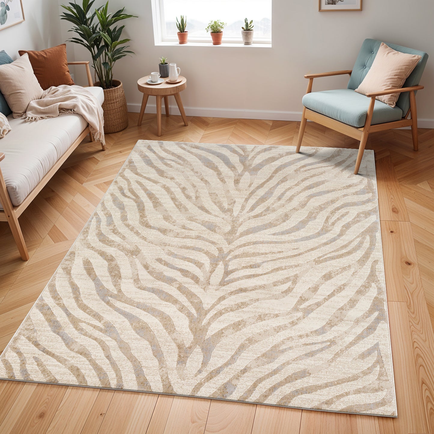 CHAMBERY Scandi Modern Boho Zebra Light Grey Area Rug