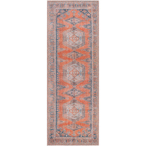 MACKEY Machine Washable Rug I Living Room, Hallway, Dining, Kitchen I Modern Boho, Flatweave Area Rug, Easy Care I Orange, Blue