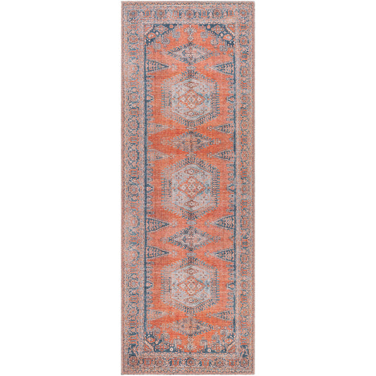 MACKEY Machine Washable Traditionnal Boho Burnt Orange Runner Rug