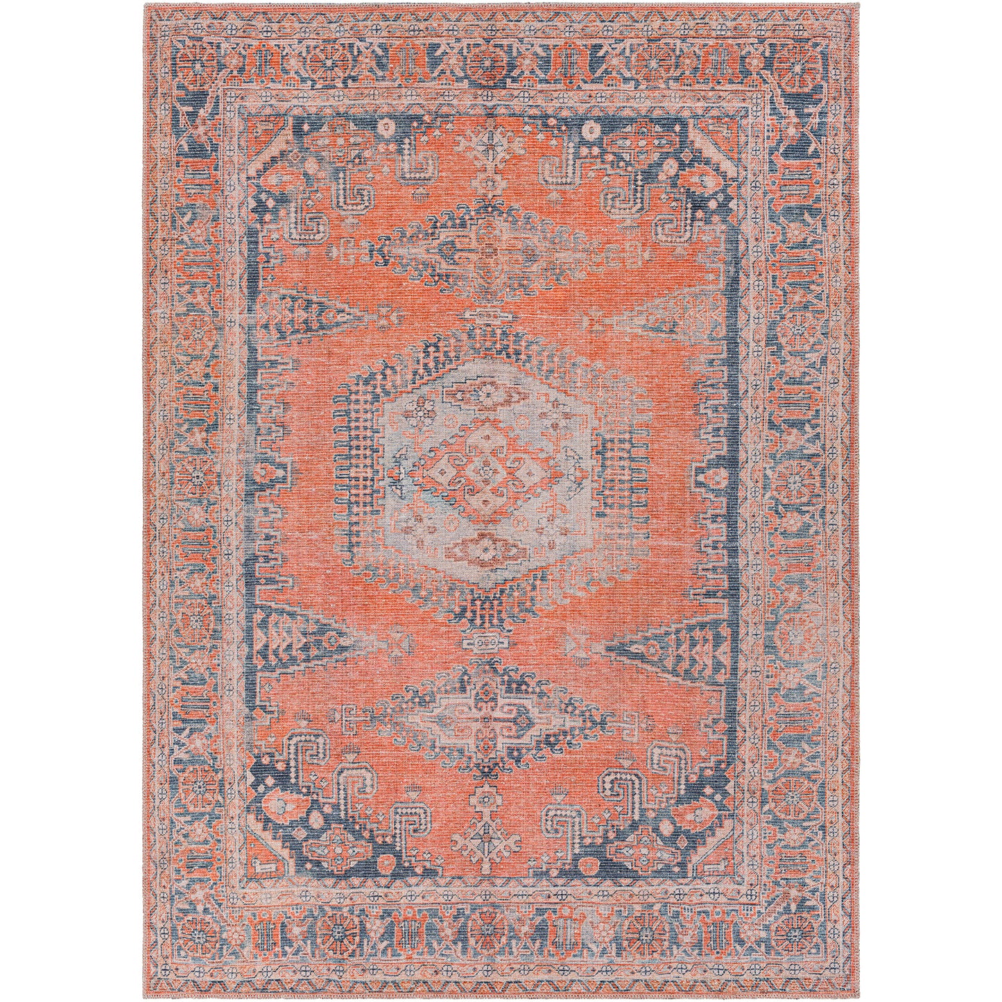 MACKEY Machine Washable Rug I Living Room, Hallway, Dining, Kitchen I Modern Boho, Flatweave Area Rug, Easy Care I Orange, Blue