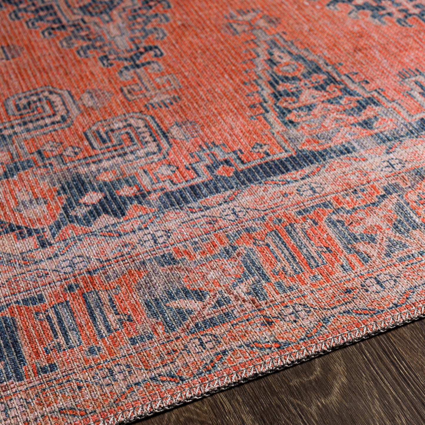 MACKEY Machine Washable Traditionnal Boho Burnt Orange Runner Rug