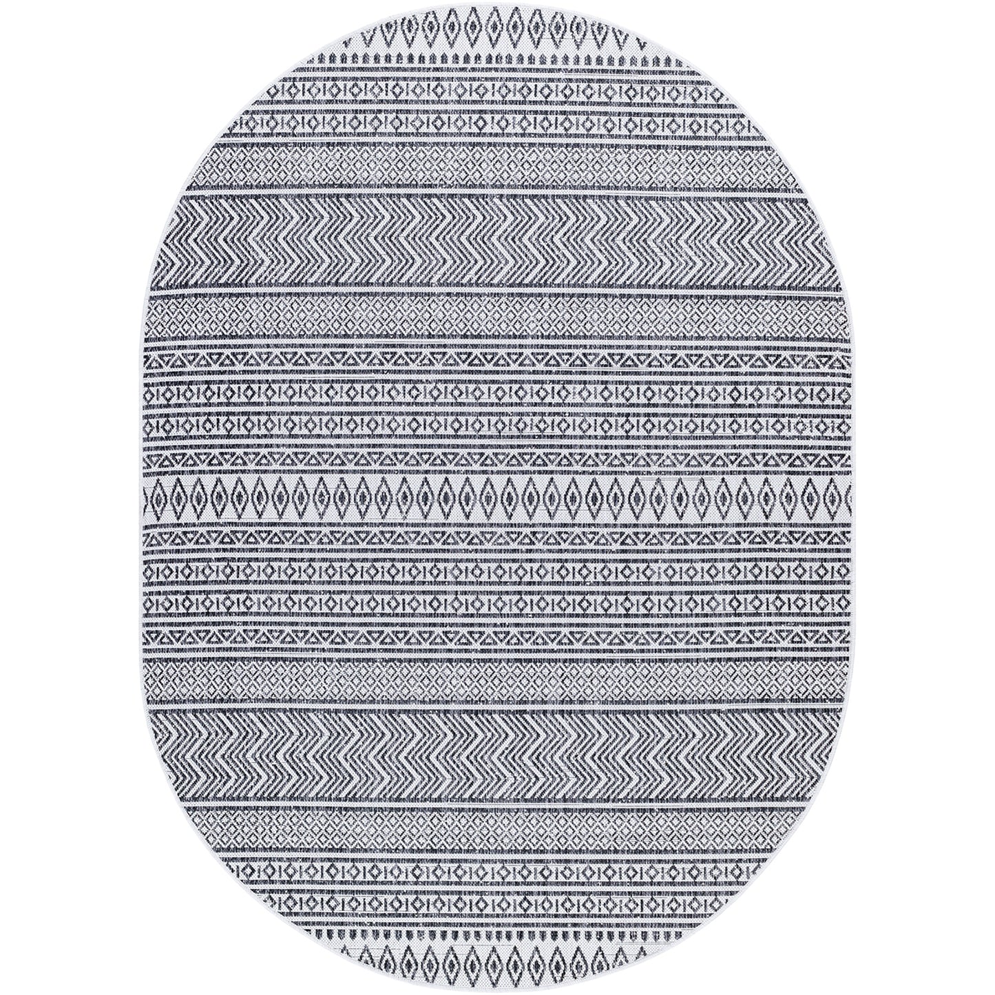 ANTIBES Oval In- & Outdoor Modern Boho Black Rug