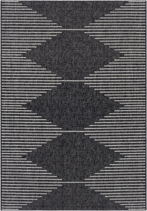 OKSWERD In- & Outdoor Rug I Balcony, Terrace, Kitchen, Garden, Patio I Modern Boho Rug, UV Weather Stain Resistant I Black, Grey