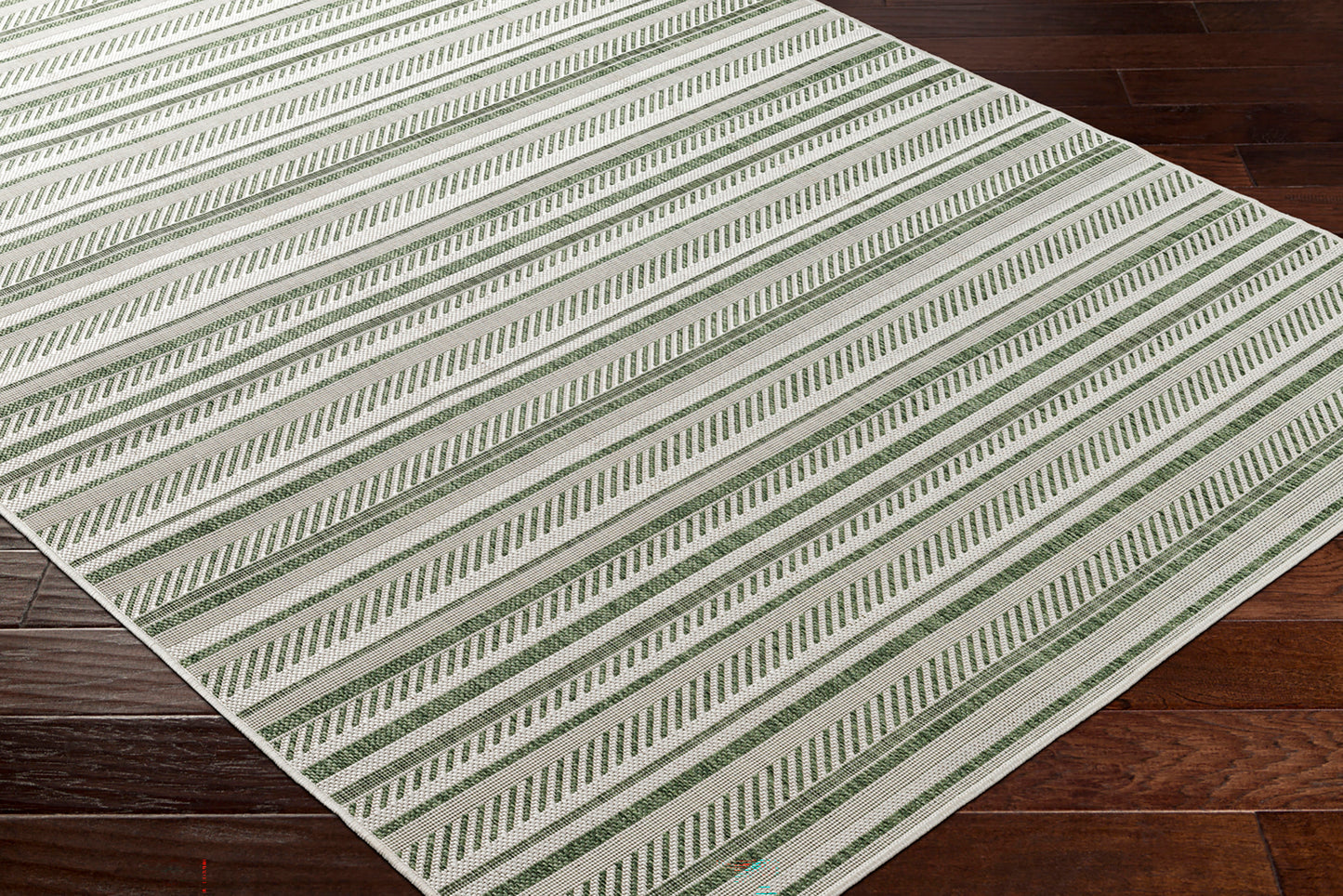 PAU In- & Outdoor Rug I Balcony, Terrace, Kitchen, Garden, Veranda, Patio I Modern Boho Rug, UV Weather Stain Resistant I Green, Ivory