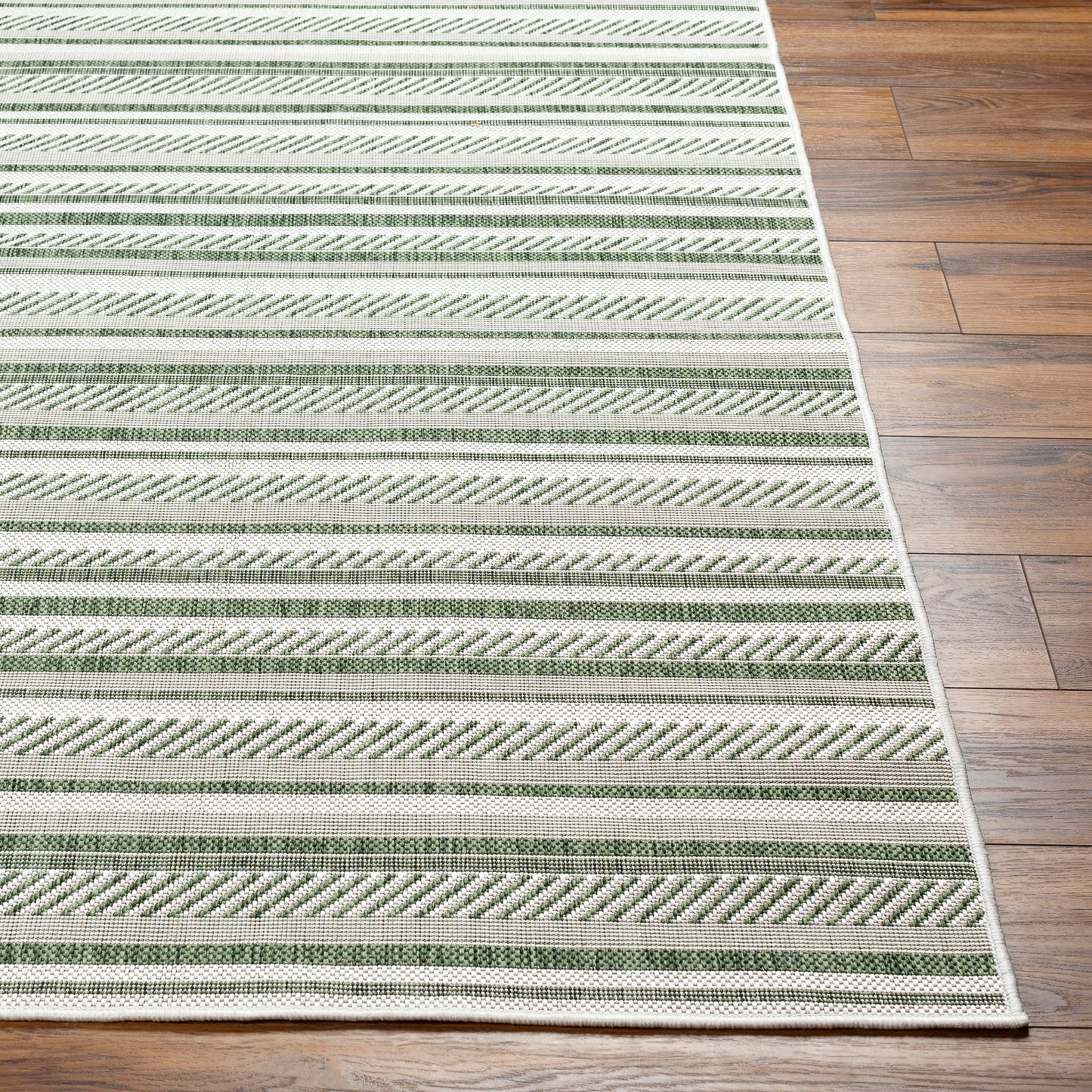 PAU In- & Outdoor Rug I Balcony, Terrace, Kitchen, Garden, Veranda, Patio I Modern Boho Rug, UV Weather Stain Resistant I Green, Ivory