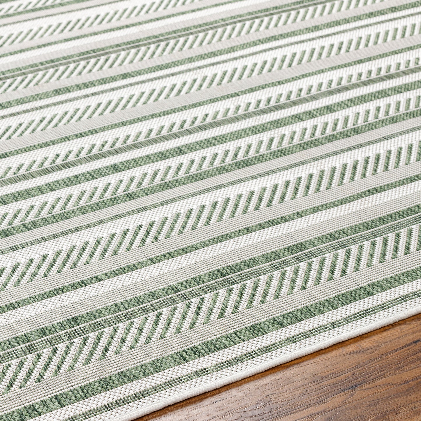 PAU In- & Outdoor Rug I Balcony, Terrace, Kitchen, Garden, Veranda, Patio I Modern Boho Rug, UV Weather Stain Resistant I Green, Ivory