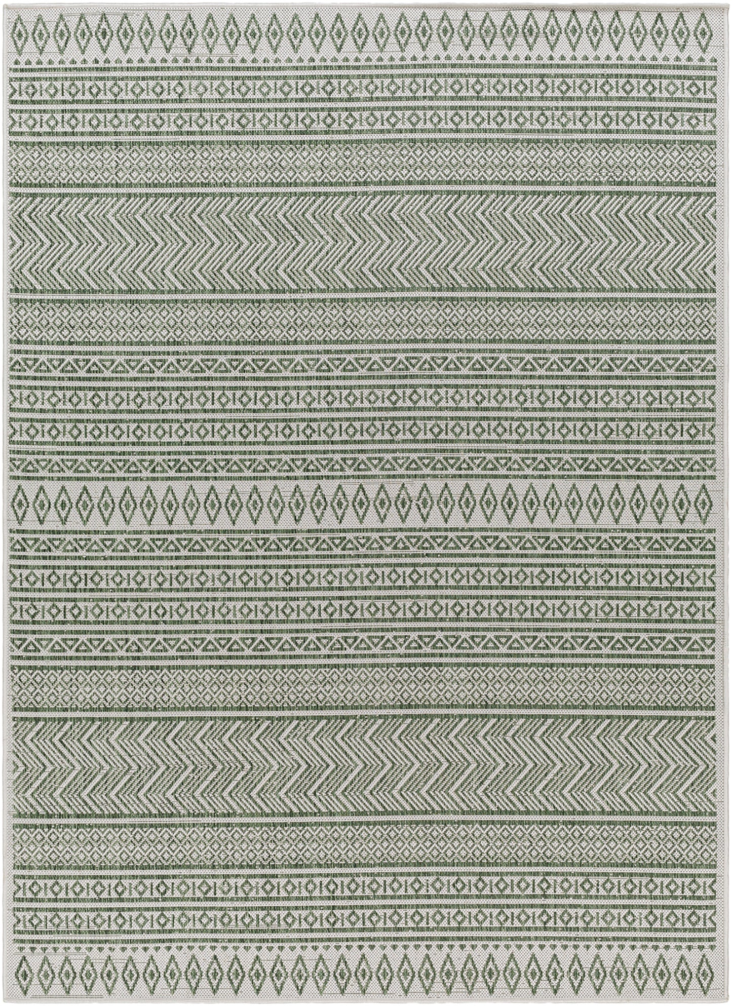 ANTIBES In- & Outdoor Rug I Balcony, Terrace, Kitchen, Garden, Patio I Modern Boho Rug, UV Weather Stain Resistant I Green, Ivory