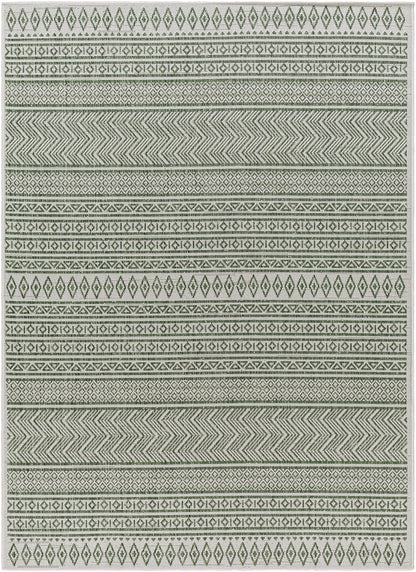 ANTIBES In- & Outdoor Rug I Balcony, Terrace, Kitchen, Garden, Patio I Modern Boho Rug, UV Weather Stain Resistant I Green, Ivory