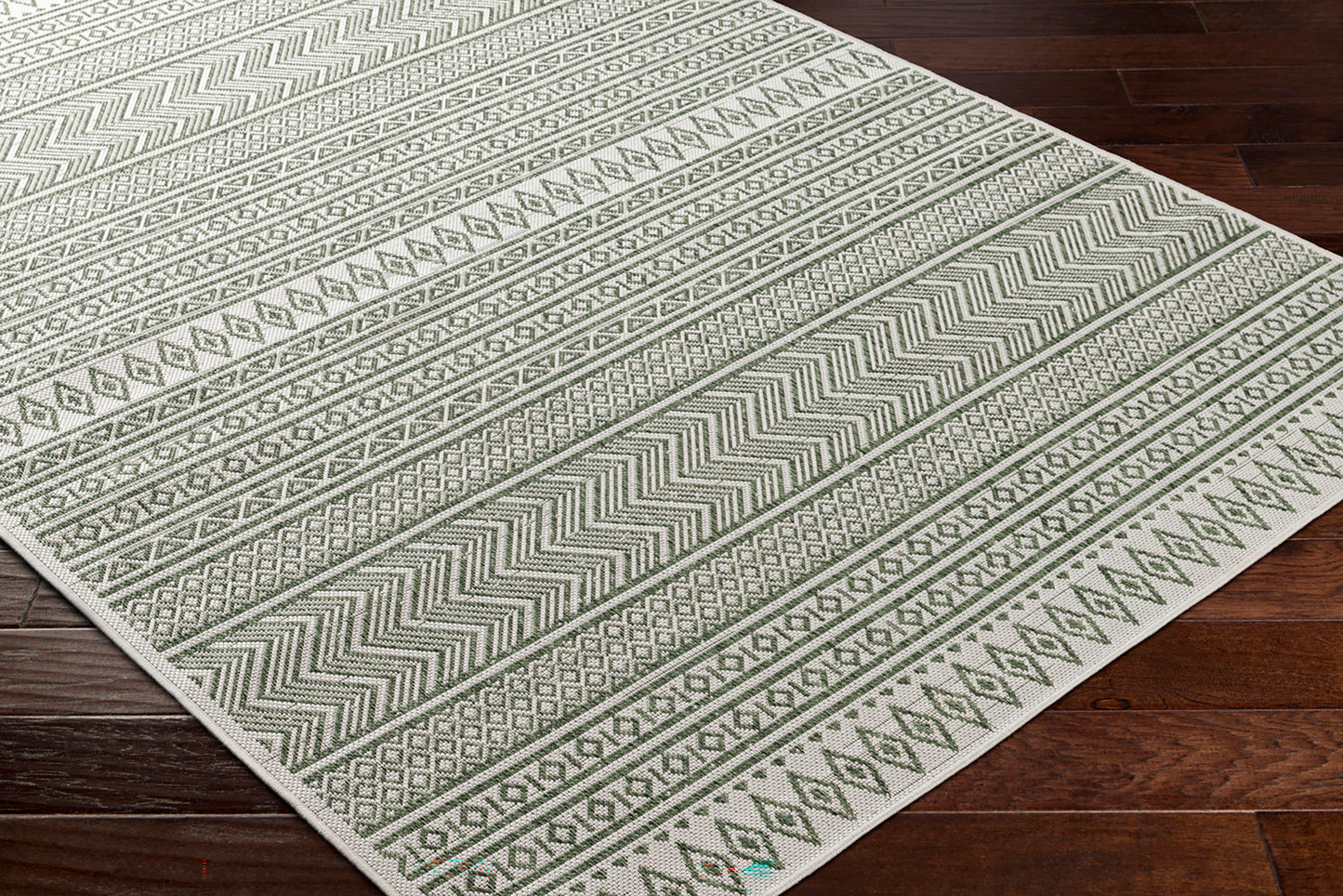 ANTIBES In- & Outdoor Rug I Balcony, Terrace, Kitchen, Garden, Patio I Modern Boho Rug, UV Weather Stain Resistant I Green, Ivory