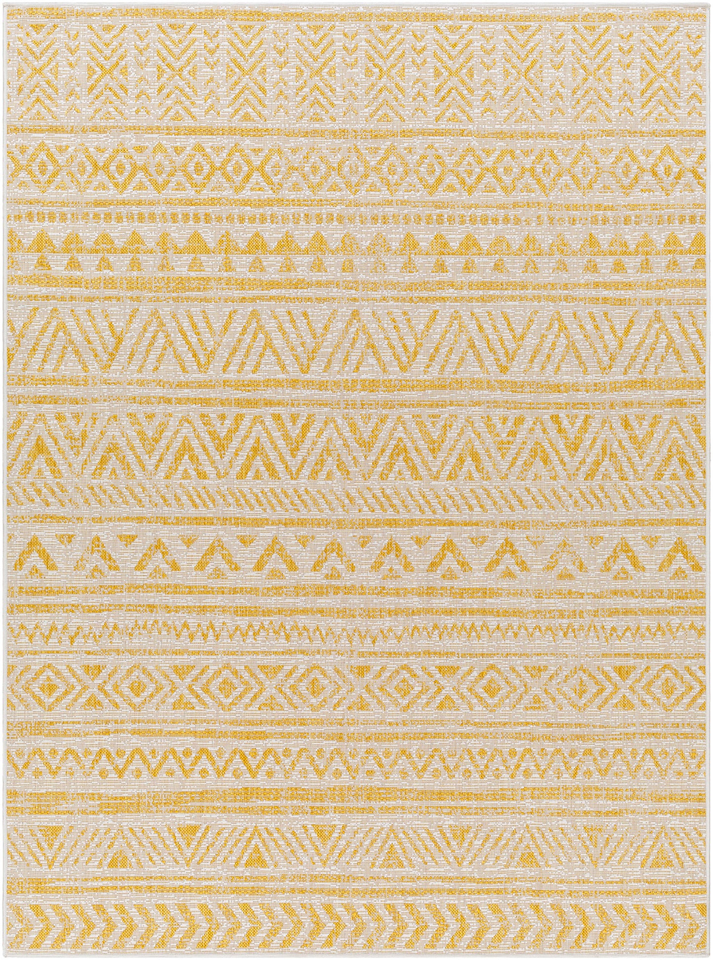 GOFF In- & Outdoor Rug I Balcony, Terrace, Kitchen, Garden, Veranda, Patio I Modern Boho Rug, UV Weather Stain Resistant I Yellow, Ivory