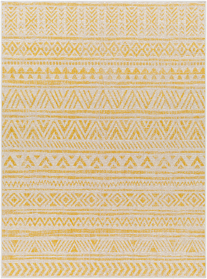 GOFF In- & Outdoor Rug I Balcony, Terrace, Kitchen, Garden, Veranda, Patio I Modern Boho Rug, UV Weather Stain Resistant I Yellow, Ivory