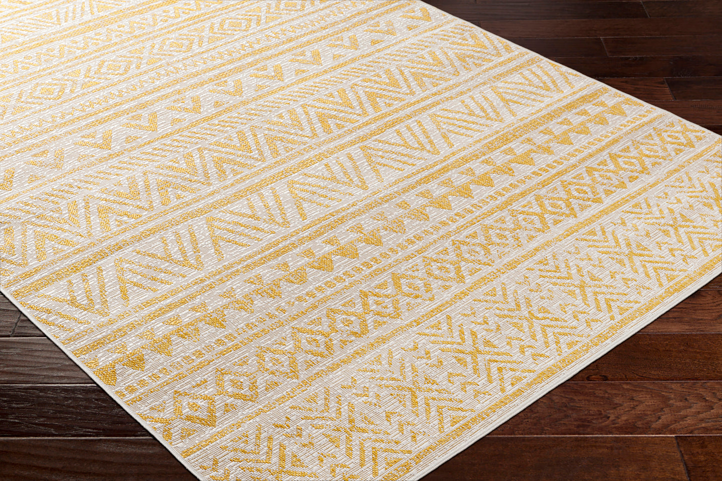 GOFF In- & Outdoor Rug I Balcony, Terrace, Kitchen, Garden, Veranda, Patio I Modern Boho Rug, UV Weather Stain Resistant I Yellow, Ivory