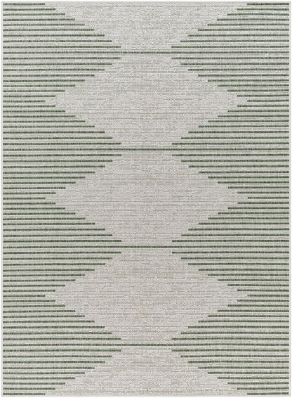 OKSWERD In- & Outdoor Rug I Balcony, Terrace, Kitchen, Garden, Patio I Modern Boho Rug, UV Weather Stain Resistant I Green, Ivory