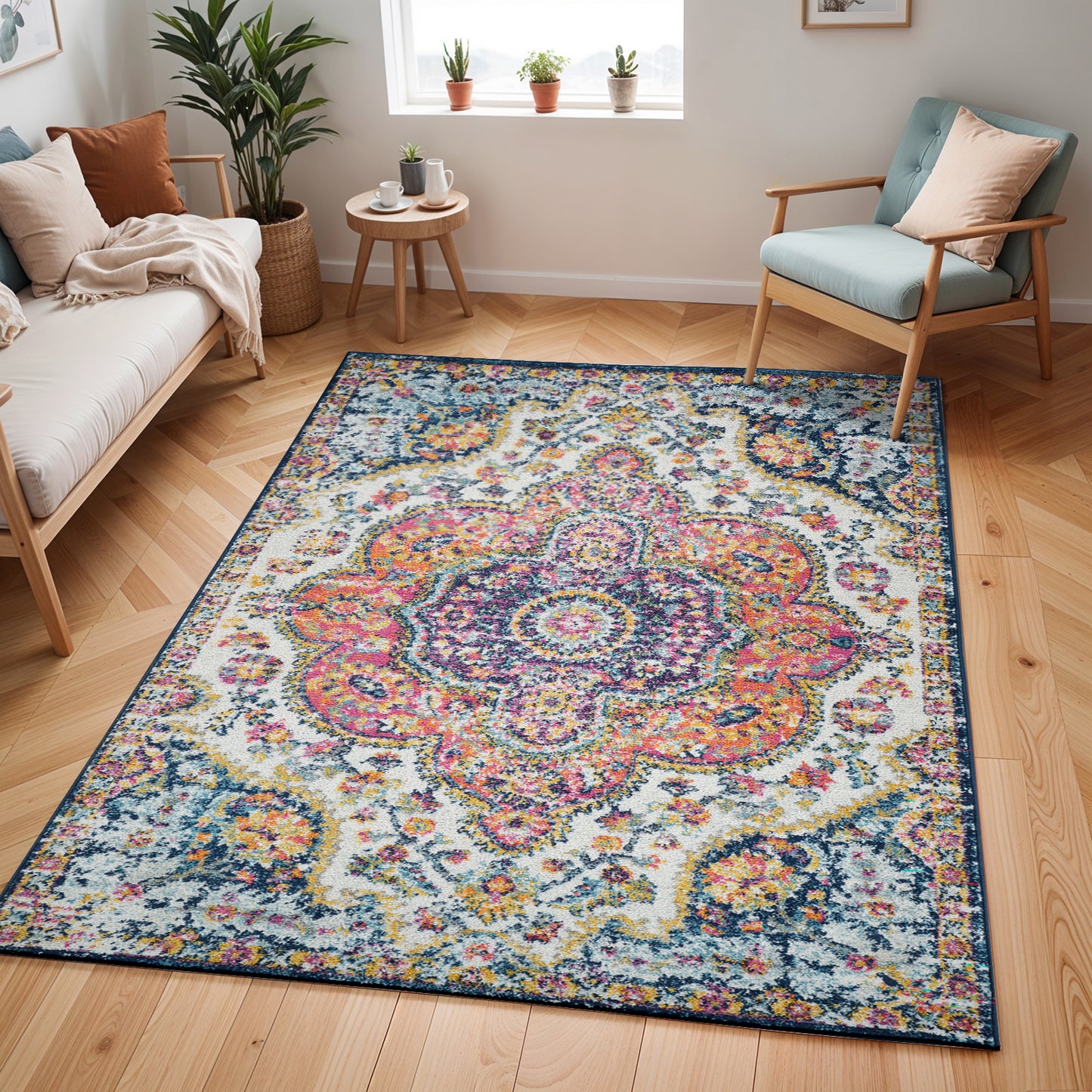 LOLA Vintage Traditional Oriental Boho Pink Saffron Area Rug