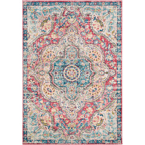 LOLA Vintage Rug I Living Room, Bedroom, Hallway I Traditional Oriental Boho Rug, Soft Area Rug, Short Pile I Pink, Blue