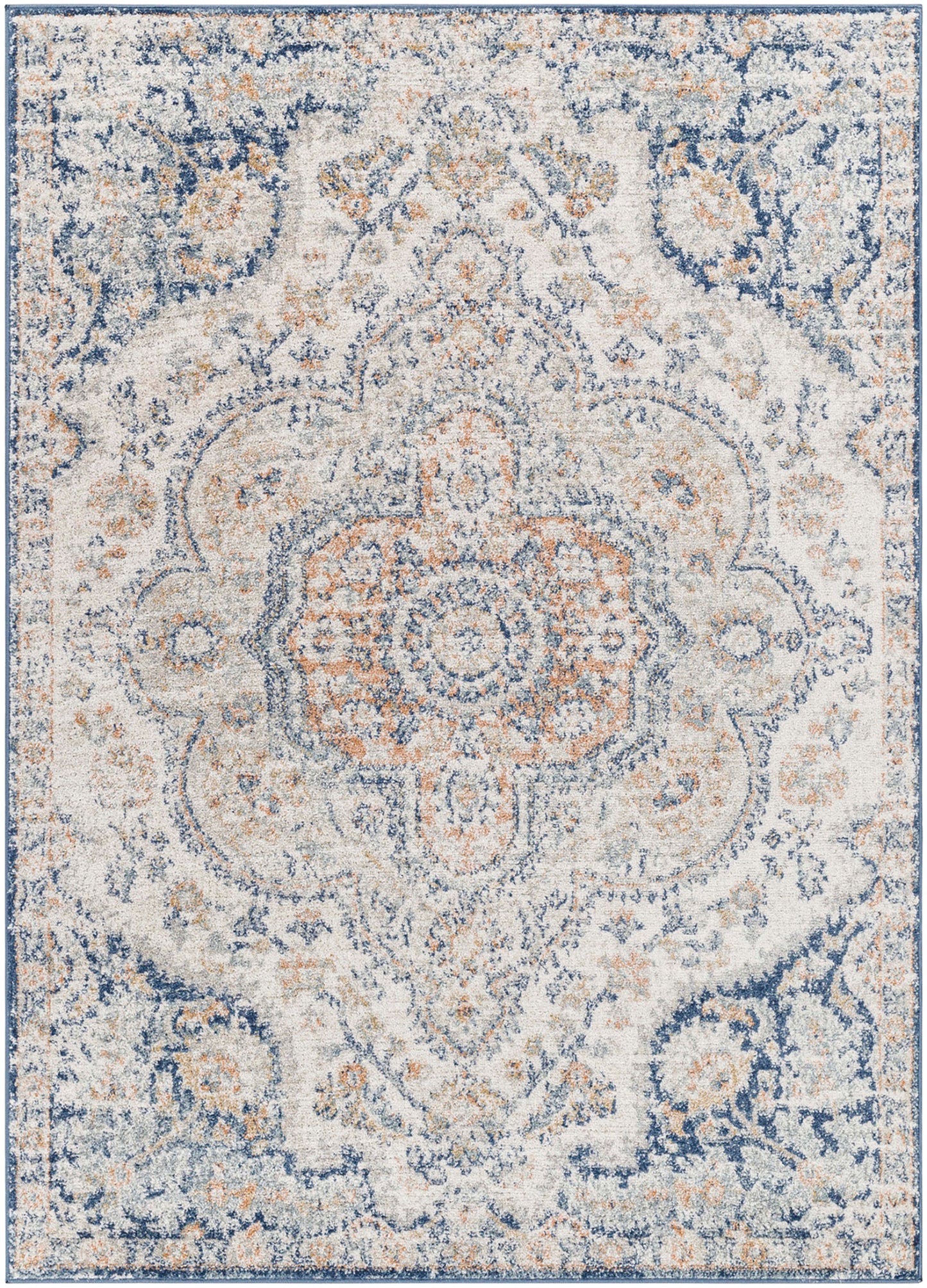 LOLA Vintage Rug I Living Room, Bedroom, Hallway I Traditional Oriental Boho Rug, Soft Area Rug, Short Pile, Easy Care I Beige, Blue