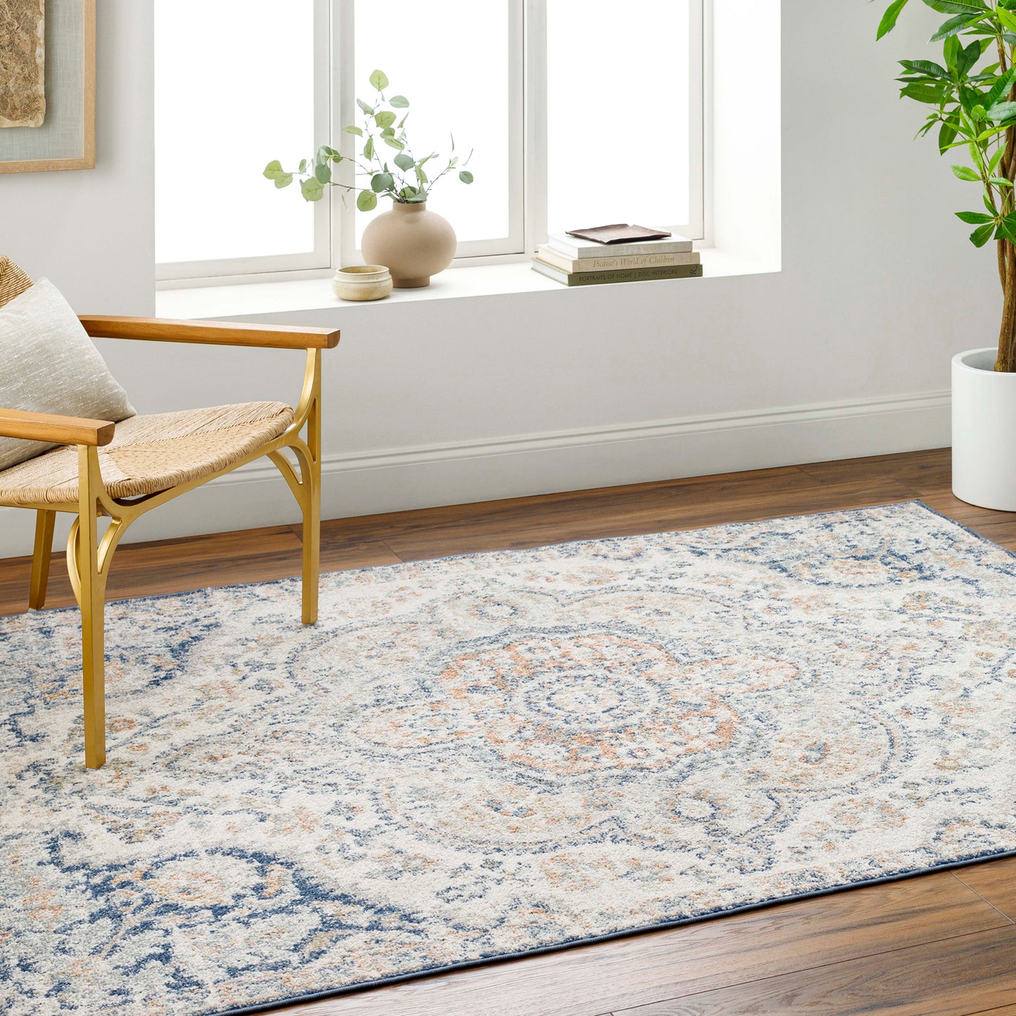 LOLA Vintage Rug I Living Room, Bedroom, Hallway I Traditional Oriental Boho Rug, Soft Area Rug, Short Pile, Easy Care I Beige, Blue