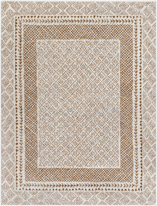 VADA Scandi Modern Boho High Pile Ivory Brown Area Rug