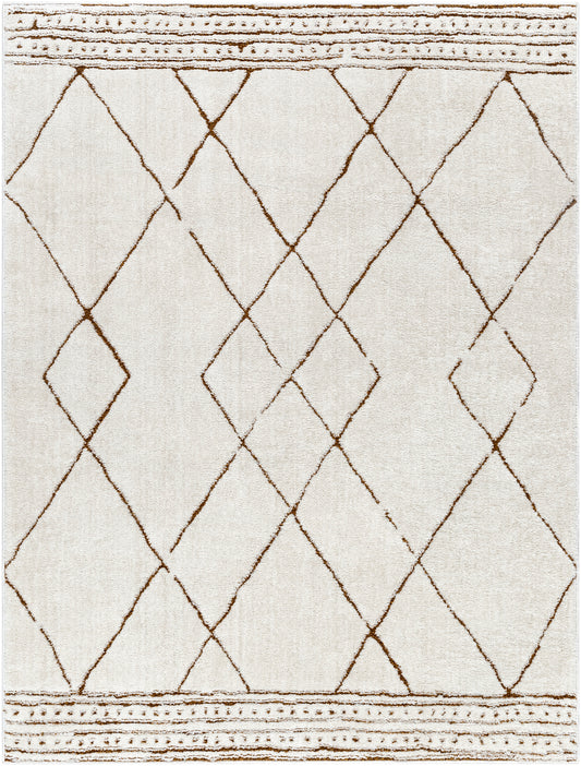 JOSUE Berber Boho Ethnic High Pile Ivory Brown Area Rug