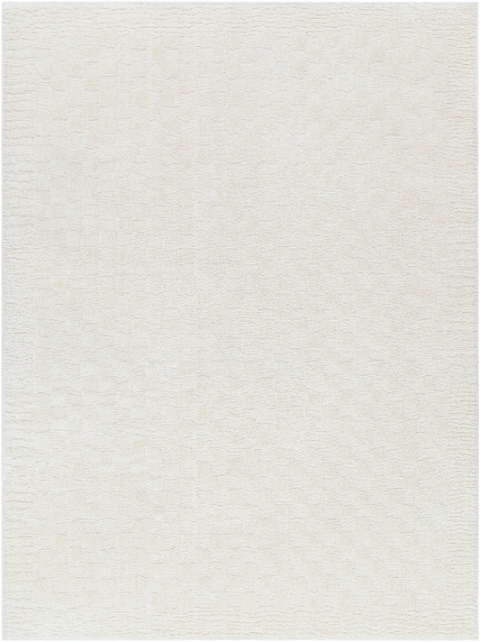 ZECHARIAH Scandi Modern Boho Checkered High Pile Ivory Off-White Runner Rug