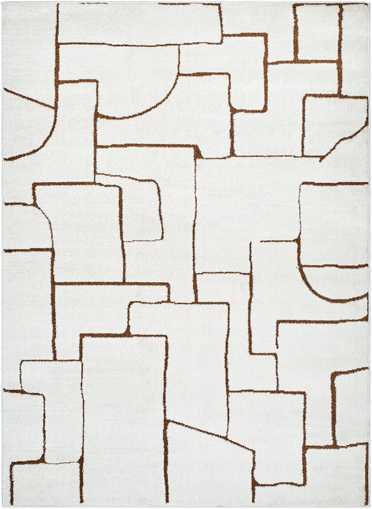 KENDL Scandi Modern Boho High Pile Ivory Brown Area Rug