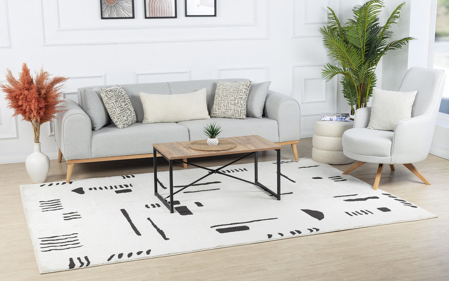 KEYAUNA Scandi Rug I Living Room, Bedroom, Dining I Modern Boho Area Rug, Soft Luxurious Rug, Short Pile, Easy Care I Ivory, Black