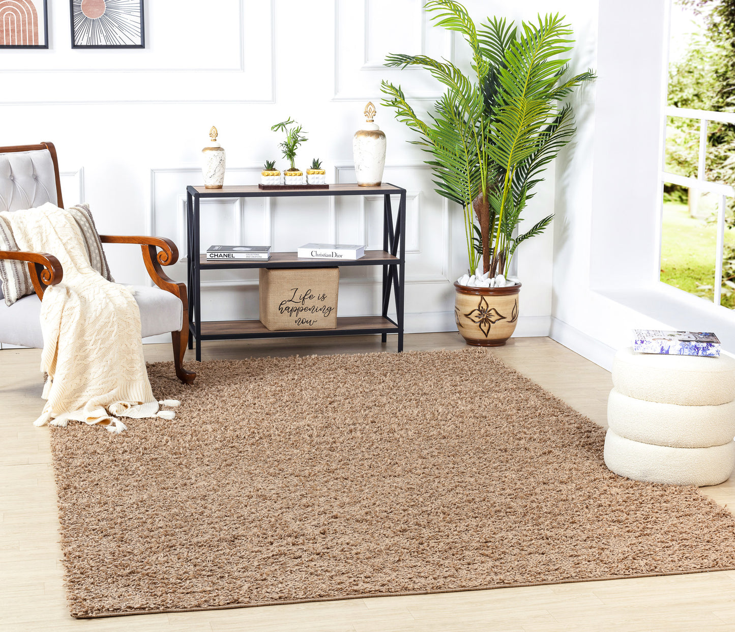 TORRIS Shaggy Rug I Living Room, Bedroom, Hallway I Modern Boho Area Rug, Soft Fluffy Rug, Plush Pile, Large Thick Rug I Dark Beige