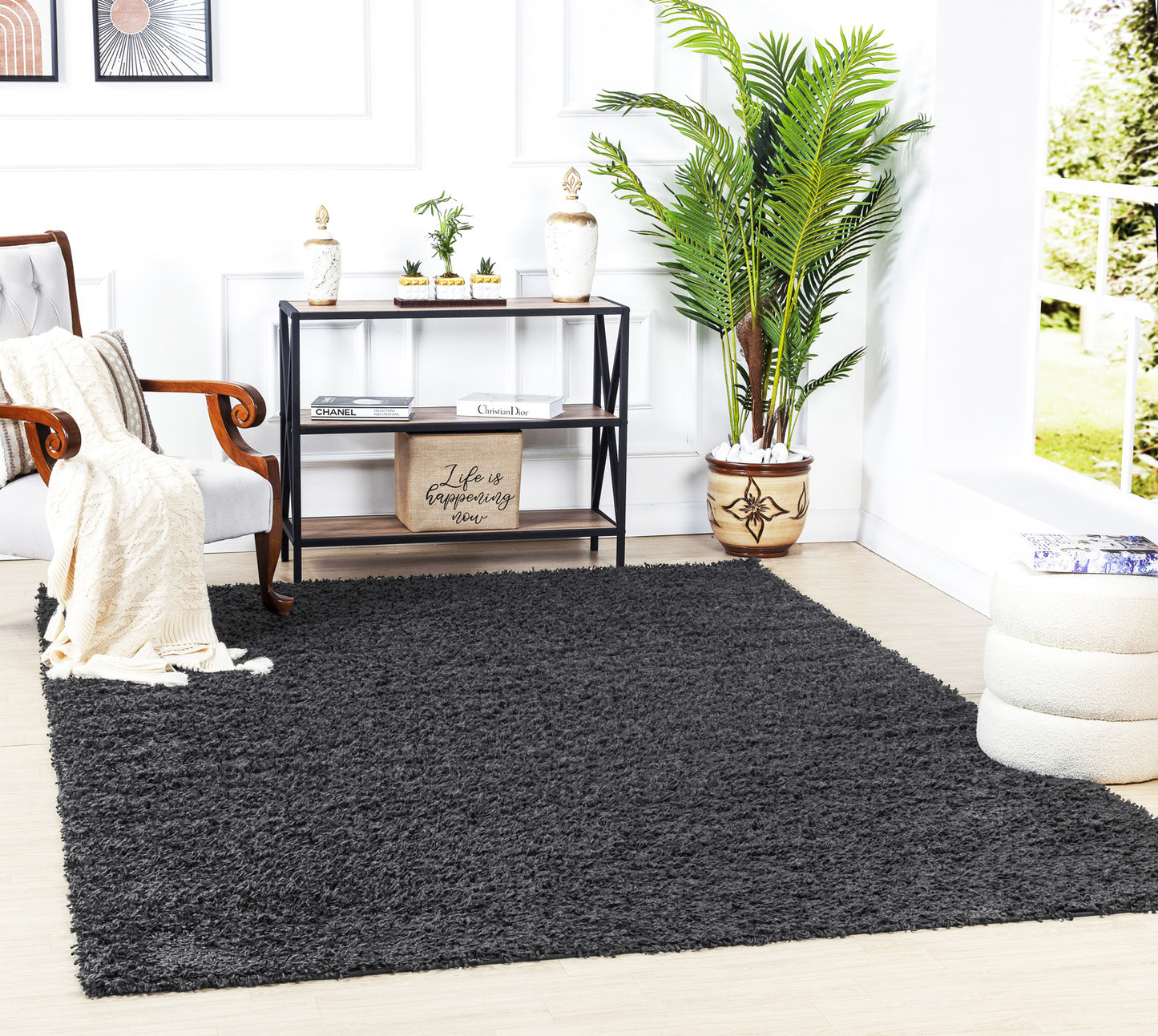 TORRIS Shaggy Rug I Living Room, Bedroom, Hallway I Modern Boho Area Rug, Soft Fluffy Rug, Plush Pile, Large Thick Rug I Dark Grey