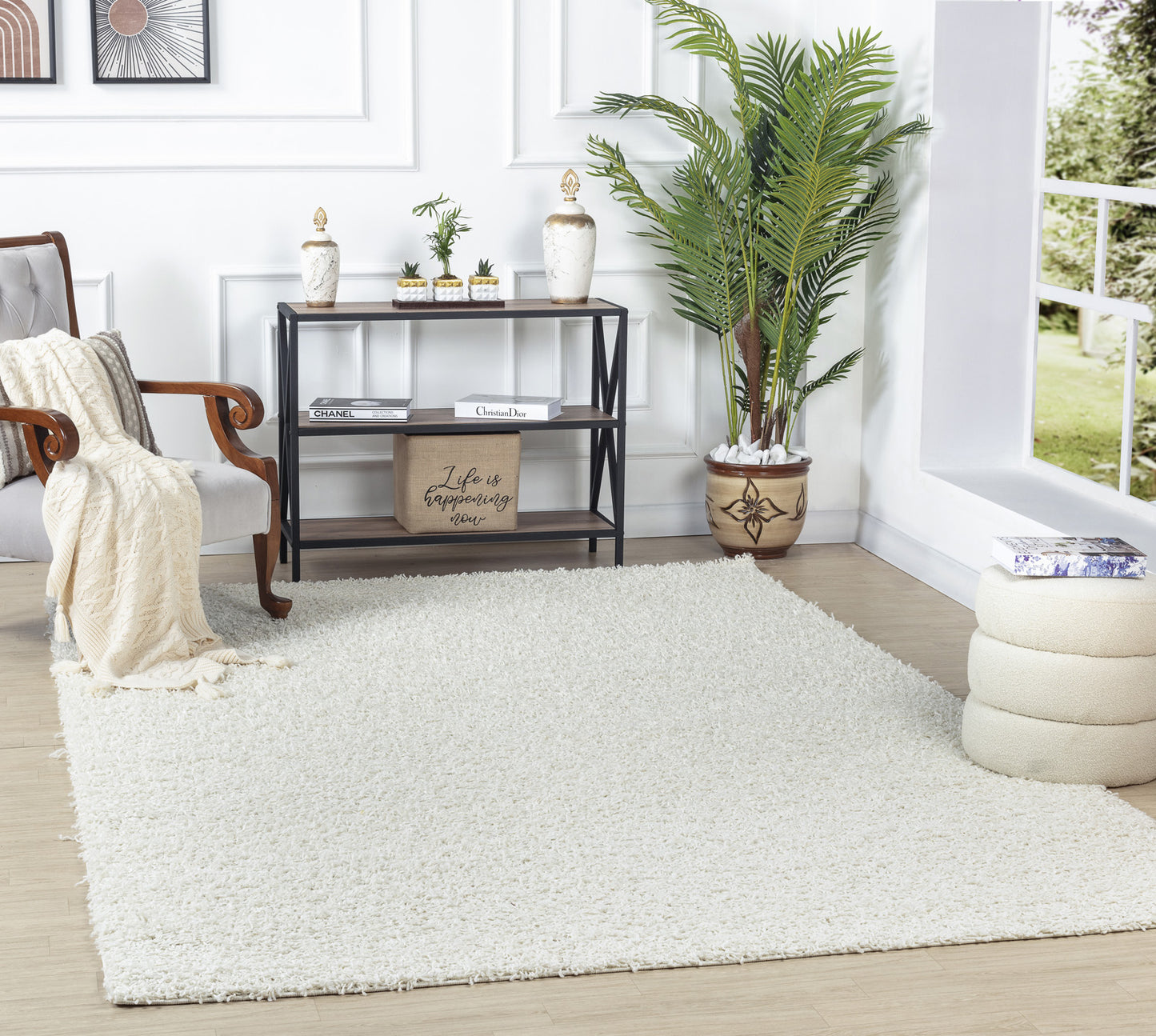 TORRIS Shaggy Rug I Living Room, Bedroom, Hallway I Modern Boho Area Rug, Soft Durable Fluffy Rug, Plush Pile, Large Thick Rug I White