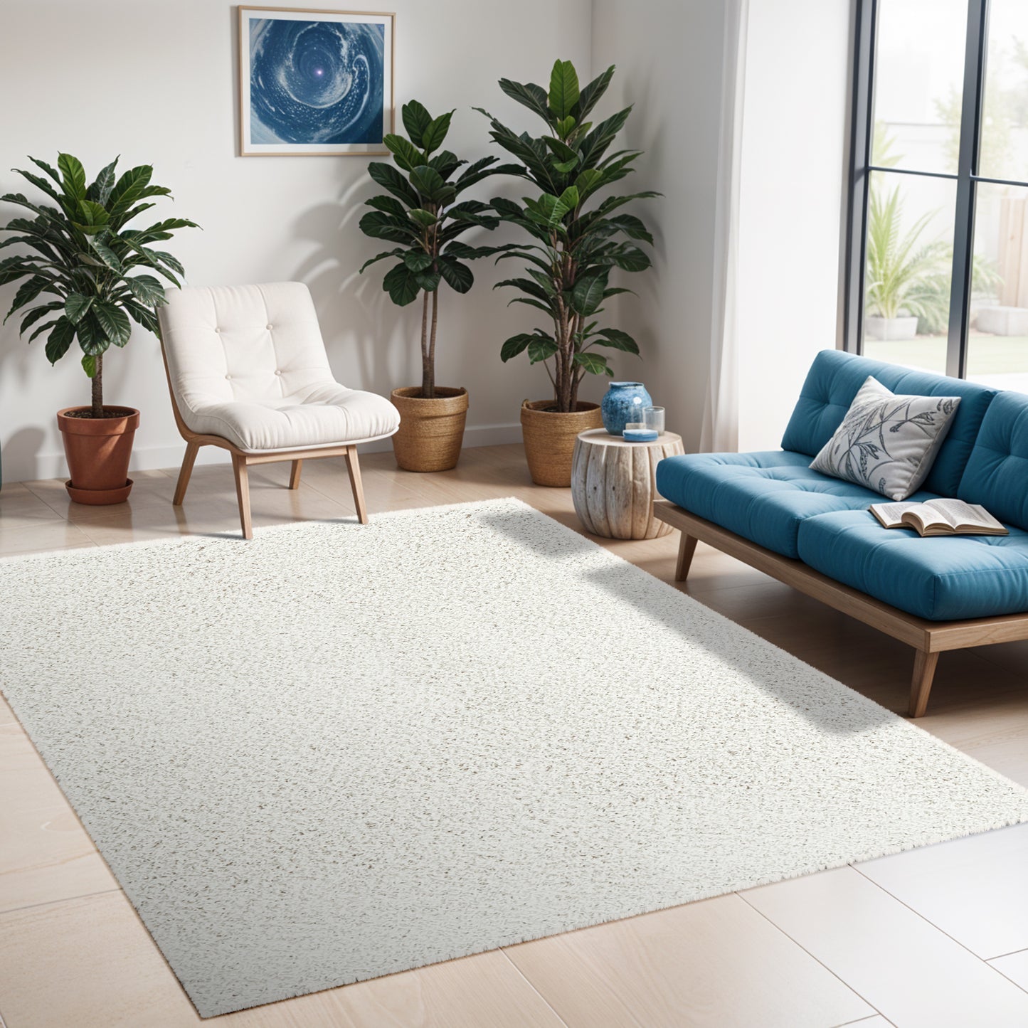 TORRIS Shaggy Rug I Living Room, Bedroom, Hallway I Modern Boho Area Rug, Soft Durable Fluffy Rug, Plush Pile, Large Thick Rug I White