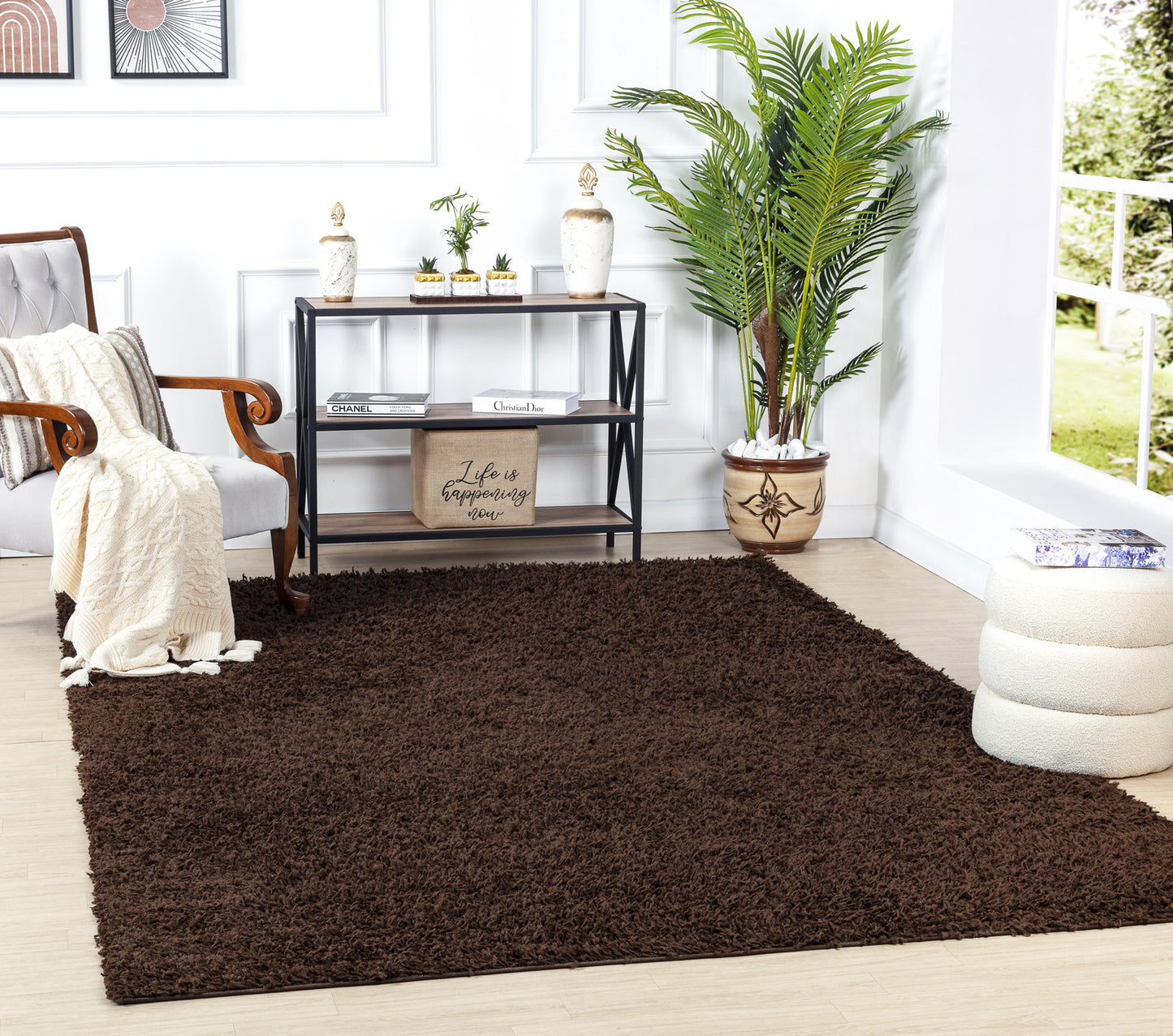 TORRIS Shaggy Rug I Living Room, Bedroom, Hallway I Modern Boho Area Rug, Soft Fluffy Rug, Plush Pile, Large Thick Rug I Dark Brown