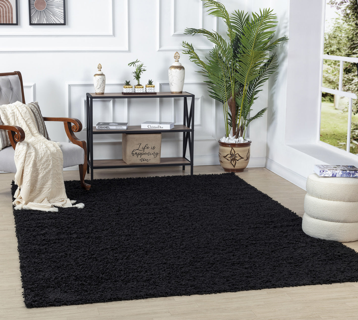 TORRIS Shaggy Rug I Living Room, Bedroom, Hallway I Modern Boho Area Rug, Soft Durable Fluffy Rug, Plush Pile, Large Thick Rug I Black