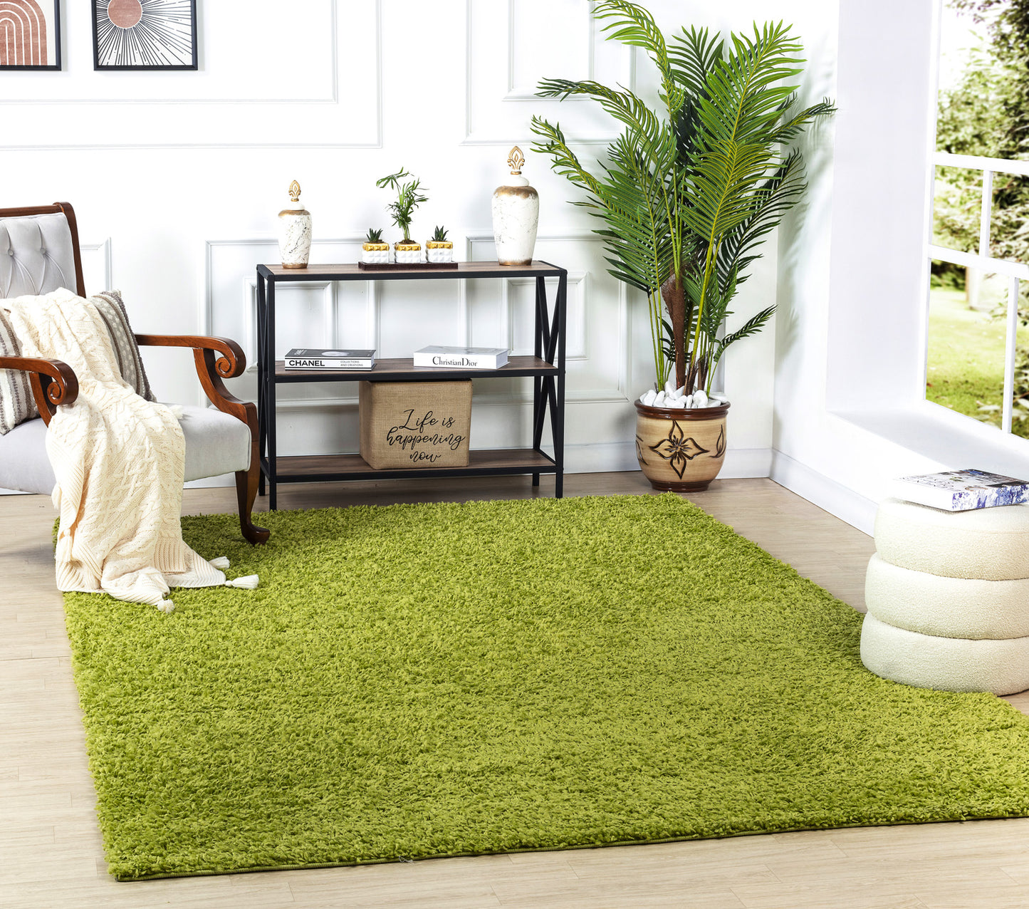 TORRIS Shaggy Rug I Living Room, Bedroom, Hallway I Modern Boho Area Rug, Soft Durable Fluffy Rug, Plush Pile, Large Thick Rug I Green