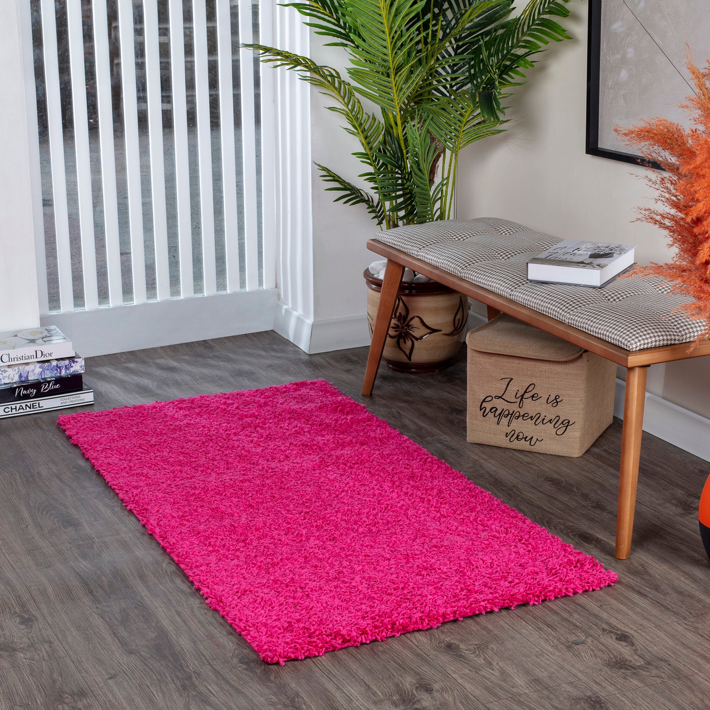 TORRIS Shaggy Rug I Living Room, Bedroom, Hallway I Modern Boho Area Rug, Soft Fluffy Rug, Plush Pile, Large Thick Rug I Fuschia